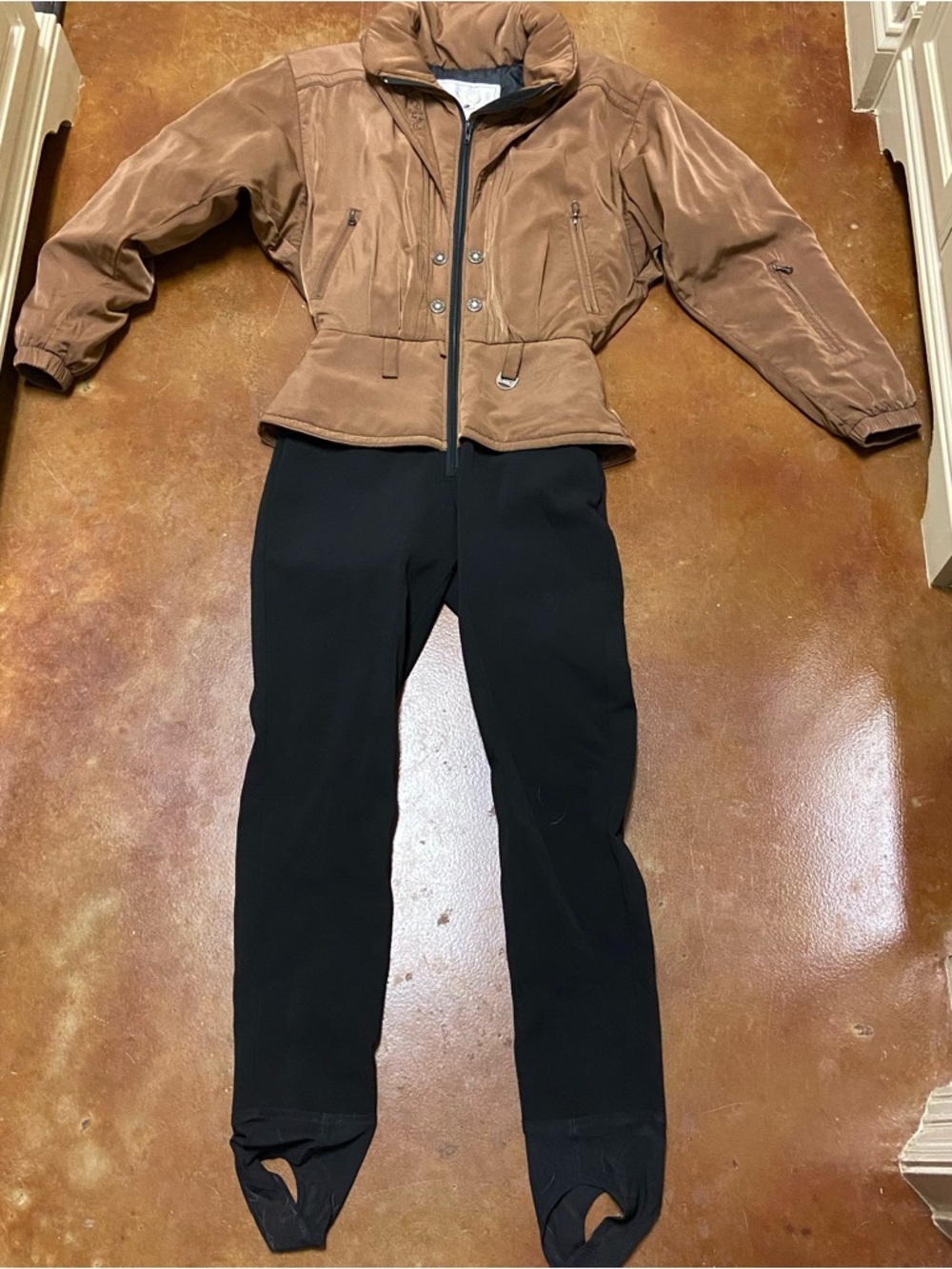 NILS Resort Collection Tan and Black One Piece Ski Suit Winter Skiwear Size 10